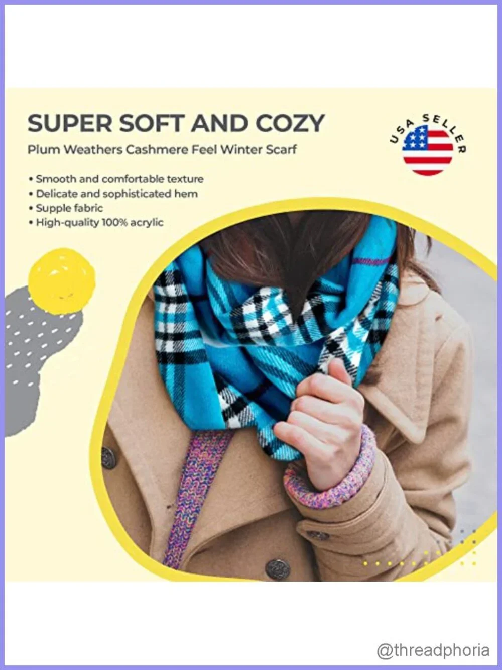 Luxurious Cashmere Feel Winter Scarf Unisex Plaid Shawl Stole 70